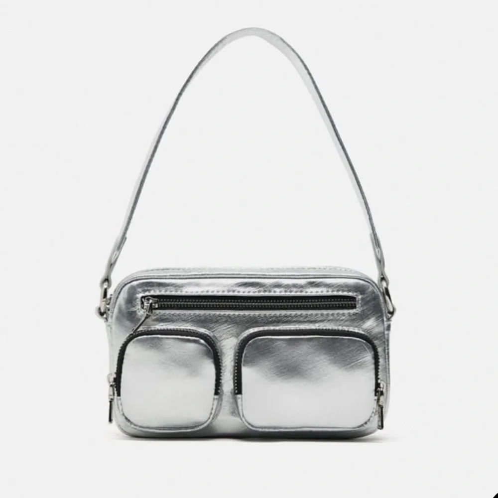 Zara mini crossbody bag with pockets in silver with dustbag - Picture 1 of 6